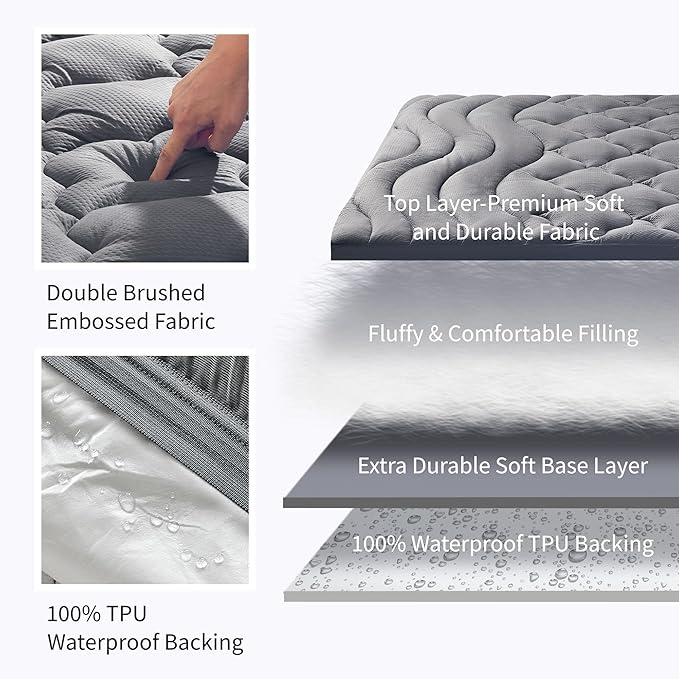 Sonive Waterproof Mattress Protector,Full Size Mattress Topper with Deep Pocket up to 21'' Microfiber Fitted Mattress Pad Waterproof, Breathable Mattress Cover,Machine Washable Grey