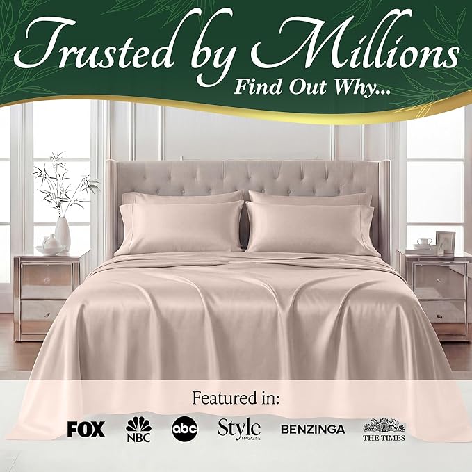 DECOLURE 100% Viscose Derived from Bamboo Sheets King Size - Luxury 6 Pc Naturally Cooling Sheets, Ultra Soft Bed Set - Deep 17" Pockets, Durable Double Stitching, Oeko Tex Standard (Light Pink)