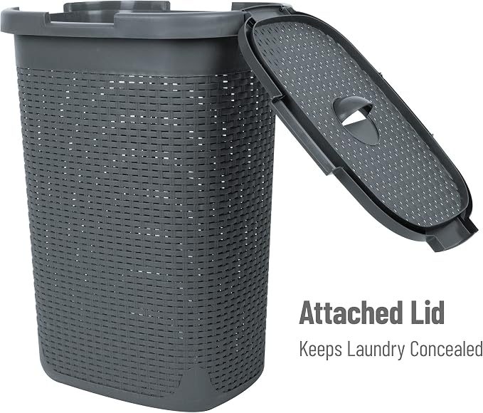 Mind Reader Slim Laundry Hamper with Lid, 60L Tall Clothes Basket, Narrow Tapered Design for Bathrooms, Closets and Laundry Rooms, Plastic, Gray - Image 5