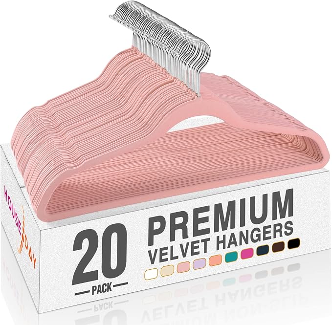 HOUSE DAY Lt Pink Velvet Hangers 20 Pack, Non Slip Clothes Felt Hanger Heavy Duty for Coat, Premium Slim Space Saving Suit Hangers for Closet Organizer, 360° Rotating Silver Hook by HOUSEDAY