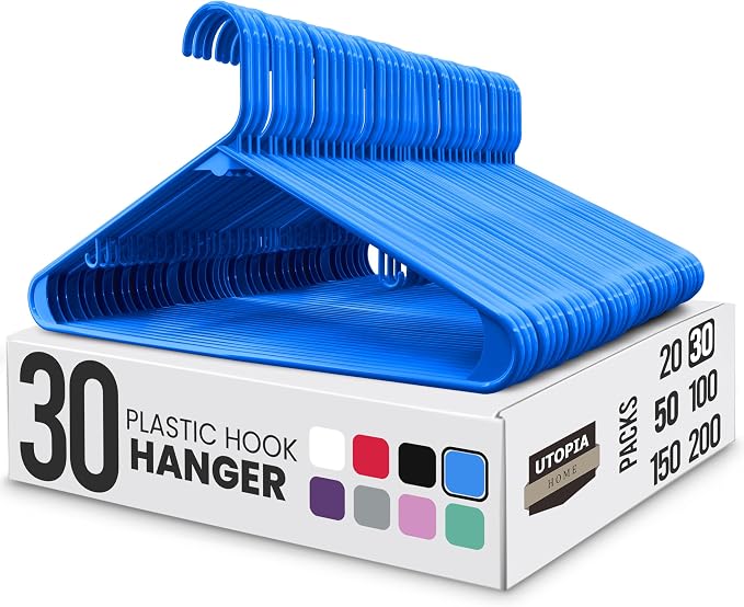 Utopia Home Plastic Hangers 30 Pack - Clothes Hanger with Hooks - Durable & Space Saving (Blue) by UTOPIAHOME