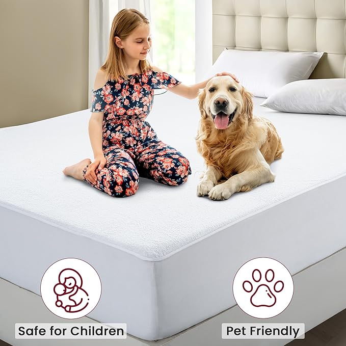 LUX Décor 100% Waterproof Twin Terry Mattress Protector – Soft, Noiseless Terry Cloth Top, Absorbent Breathable Mattress Cover, 16 inches Fitted Deep Pocket