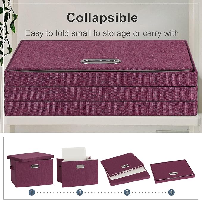Graciadeco Large 17" 36 Quart Collapsible Stackable Storage Bins with Lids, 3 Packs Purple Linen Fabric Closet Boxes with Lids, Storage Cube Baskets Container Organizers for Bedroom Office (17x12x11) - Image 4