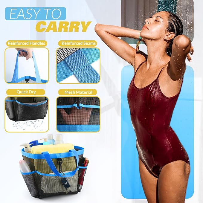 LOYEE Mesh Shower Caddy Portable for College Dorm Room Essentials with 8 Pockets, Shower Bag for Beach, Swimming, Gym, Travel, Bathroom(Blue) - Image 4