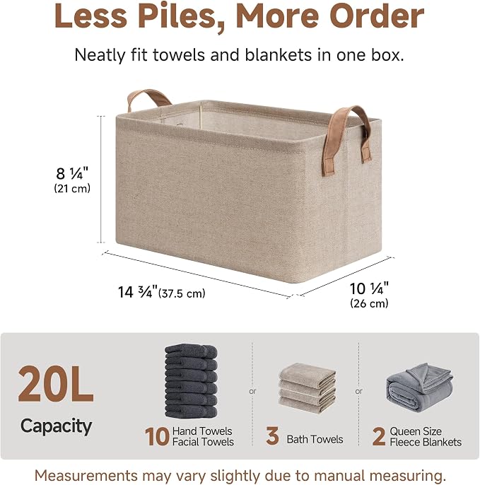 StorageWorks Storage Bins, Fabric Storage Bins for Shelves, Storage Baskets with Metal Frame, Closet Baskets and Bins with Handles, Brown and Beige, 2-Pack - Image 6