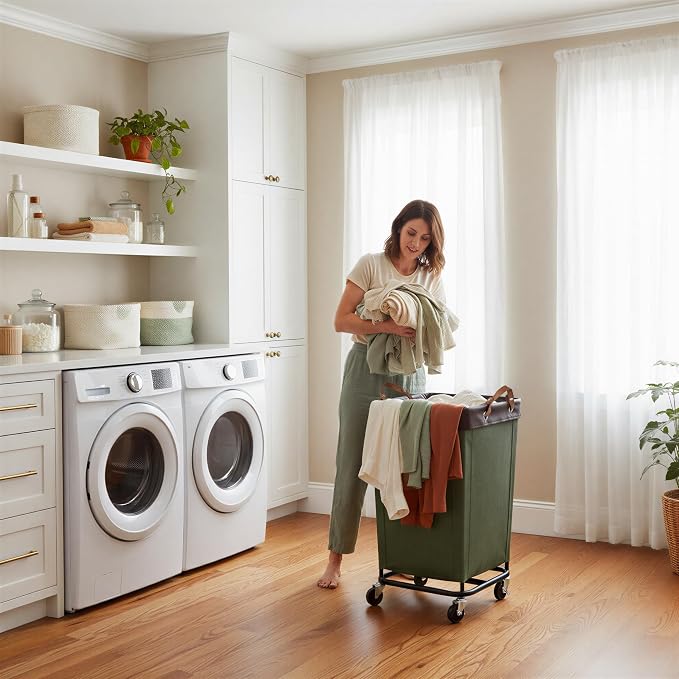 StorageWorks 160L Laundry Basket with Wheels, Large Rolling Hampers for Clothing Organizer, Dirty Clothes Basket for Hotel, Home, Closet, Dorm, Green - Image 2