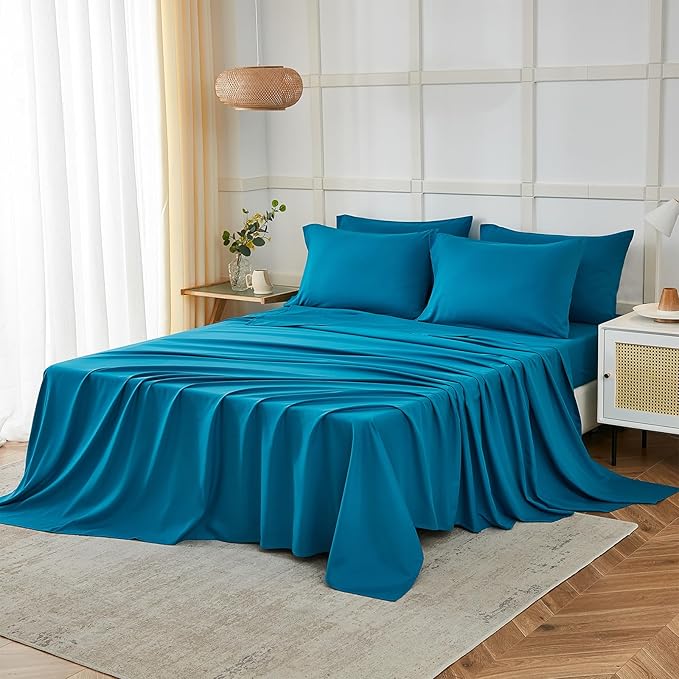 ILAVANDE Teal King Size Sheets Set 6 Piece,Hotel Luxury Super Soft 1800 Series Microfiber Bed Sheets King Set-Wrinkle & Fade Resistant-14 Deep Pockets Sheets for King Size Bed(King,Teal)