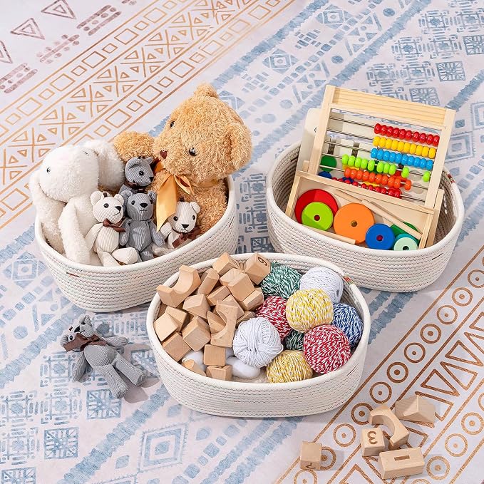 CubesLand Small Woven Baskets,Cute Baskets or Shelf Set 2,Cube Organizer Basket Bin,Soft Toys Storage Basket,Baby Nursery Basket Bin,Home Decor 12"D x 8"W x 5"H Rainbow Stitches - Image 2