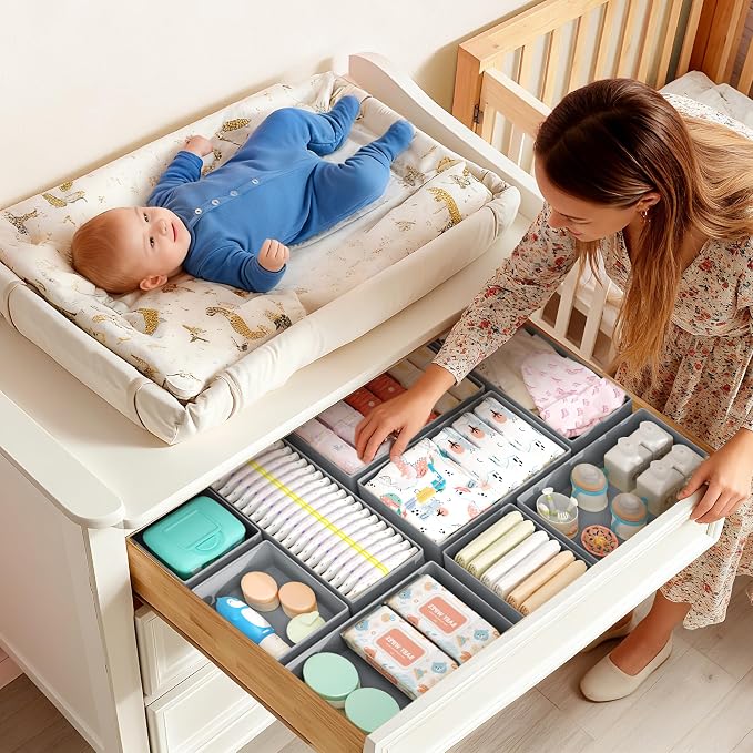DIMJ Drawer Organizer Clothes Storage - 18 Pack Baby Dresser Organizer for Nursery, Foldable Drawer Dividers for Bedroom Closet Organization, Fabric Storage Bins for Socks, Underwears, Bras - Image 2