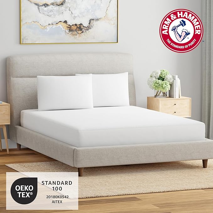 Arm & Hammer Soft Terry Mattress Protector, Waterproof, White, Queen
