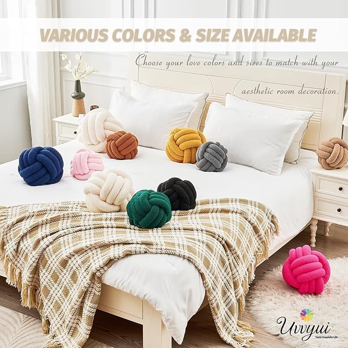 Uvvyui Knot Pillow Ball, Soft Home Decorative Round Throw Pillow, Handmade Knotted Plush Pillow, Round Boucle Pillow Cushion (8.6 Inches Burgundy)