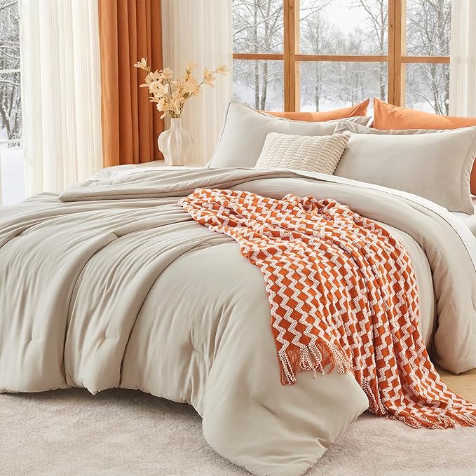 MUXHOMO King Size Comforter Set, All Season Ultra Soft Down Alternative Bedding - 3 Piece Lightweight Bed Set Includes 1 Comforter (104"x90") and 2 Pillow Shams (20"x36"), Linen