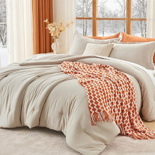 MUXHOMO Queen Comforter Set, All Season Ultra Soft Down Alternative Bedding - 3 Piece Lightweight Bed Set Includes 1 Comforter (90"x90") and 2 Pillow Shams (20"x26"), Linen