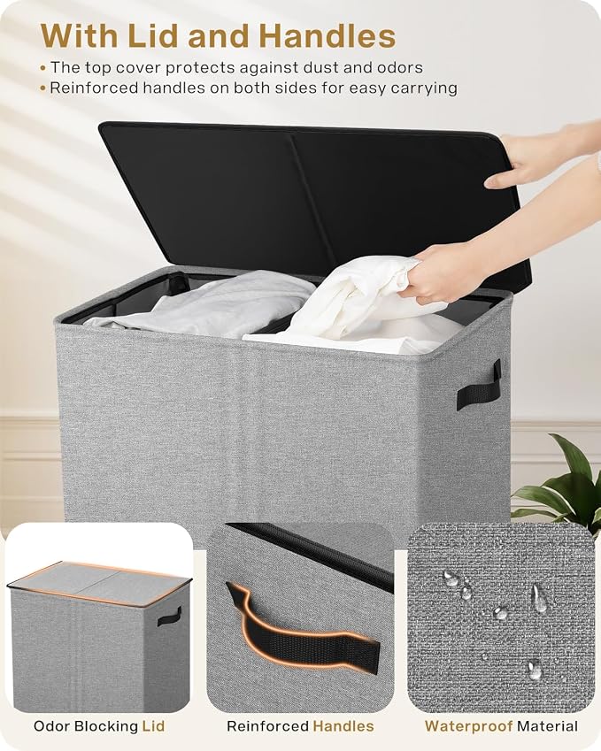 SOLEDI Double Laundry Hamper with Lid, 130L Clothes Hamper 2 Section, Laundry Basket with Removable bag, Bed room decor aesthetic, laundry room organization, Home and dorm room essentials - Image 6