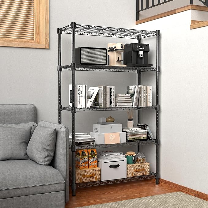 M MZG 1250 lbs Storage Shelving Utility Shelving Unit 5-Tier Utility Shelving Unit Steel Organizer Wire Rack for Home,Kitchen,Office (13.7" D x 23.6" W x 62.4" H) - Image 2