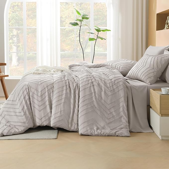 Litanika Linen Full Size Comforter Set with Sheets - 7 Pieces Bed in a Bag Full Boho Tufted Complete Bedding Sets with Comforter, Sheets, Pillowcases & Shams