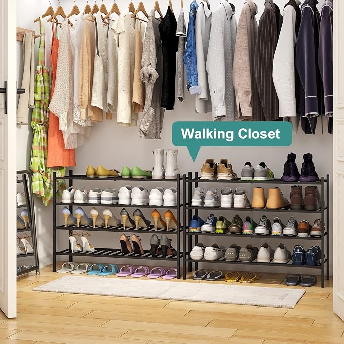 viewcare Black 4-Tier Long Shoe Rack, Bamboo Wood, 33-Inch - Image 5