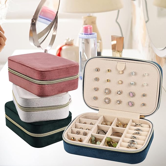 Dajasan Velvet Jewelry Travel Case, Small Travel Jewelry Box, Portable Travel Jewelry Organizer Box for Earrings Bracelets Rings Necklace (Blue) - Image 7