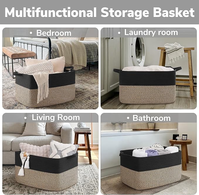 Goodpick Large Blanket Basket, 22" x 17" x 12" Wicker Storage Baskets for Organizing, Rectangle Nursery Basket for Toys Storage, Dirty Clothes Baskets for Living Room, Bedroom - Image 6