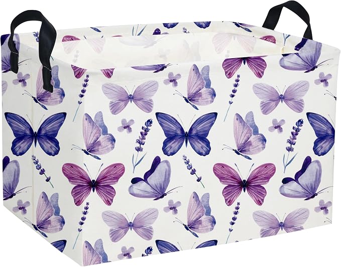Rectangular Butterfly Baskets Girls Basket Kids Storage Bins Girls Storage Bin Organizer Box Room Decor for Home(Purple Butterfly) by DDBASKET