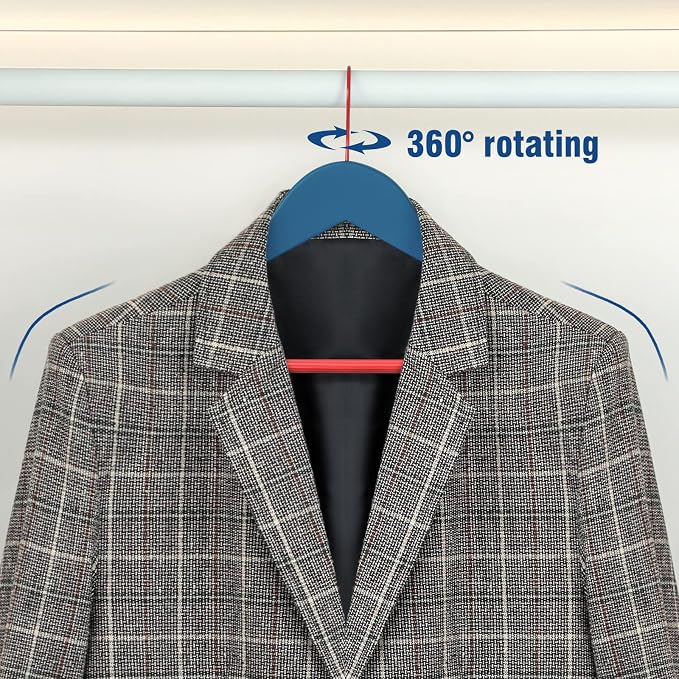 TOPIA HANGER Premium Wooden Hangers with Non-Slip Pant Bar, 360°Swivel Hook and Shoulder Notches, 16 Pack Solid Wood Clothes Hangers for Suit, Coat, Jacket, Camisole(Blue/Red)-CT35BR2 - Image 3