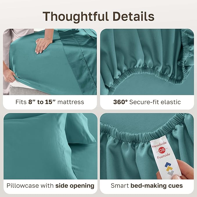 California Design Den Bed Sheets Twin Size Set - Luxury 600 Thread Count 100% Cotton, Sateen Weave, Deep Pocket Twin Cotton Sheets Sets - Teal