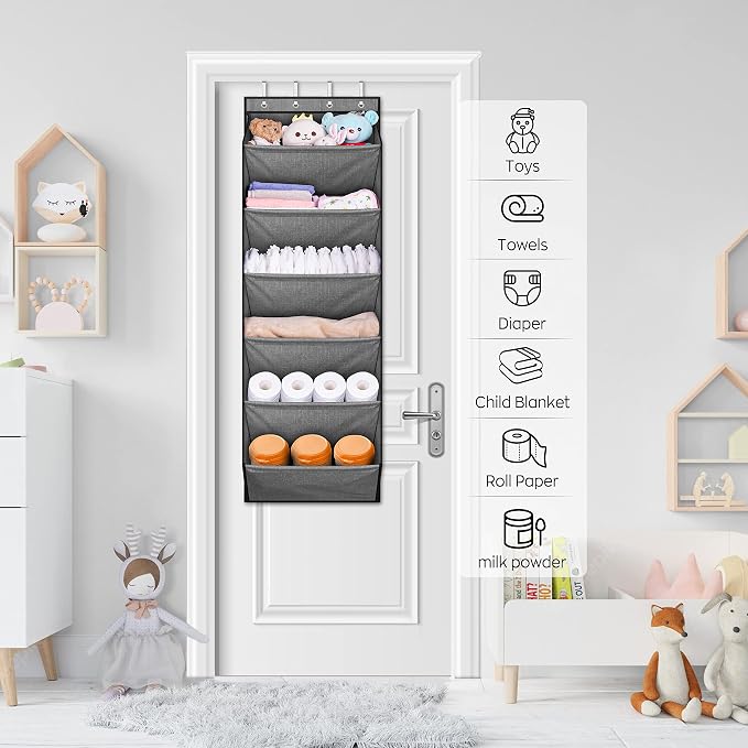 SLEEPING LAMB Shoe Rack for Door with Large Deep Pocket, Over The Door Shoe Organizer for Closet, Dorm and Narrow Hanging Sneaker Storage Holder, Grey - Image 7