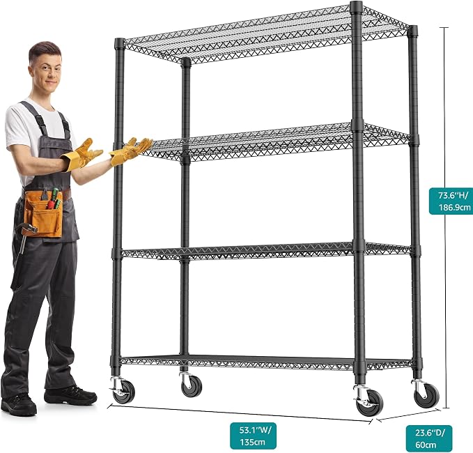 M MZG 2640LBS 53.1" W 4 Tiers Shelf Steel Storage Shelves Shelving Unit Steel Organizer Wire Rack for Home,Kitchen,Office,Garage Black 23.6" D x 53.1" W x 73.6" H - Image 3
