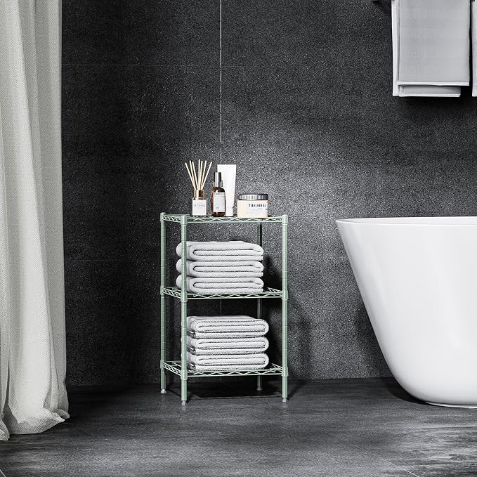 M MZG 750 lbs 3-Shelf Storage Shelves Wire Shelving Unit Standing Metal Rack for Small Places Narrow Wire Rack for Bathroom, Green 13.8 D x 13.8" W x 25.5" H - Image 2