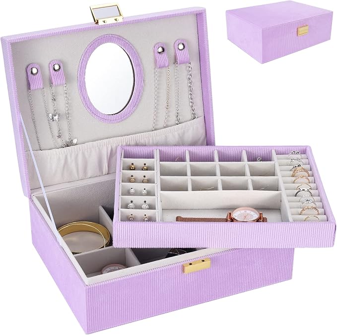 Dajasan Girl's Jewelry Box, Jewelry Organizer Box with Mirror, Velvet Jewelry Box for Little Girls Kids, Jewelry Gift Box for Christmas, Birthday, New Year (Purple) by DAJASAN