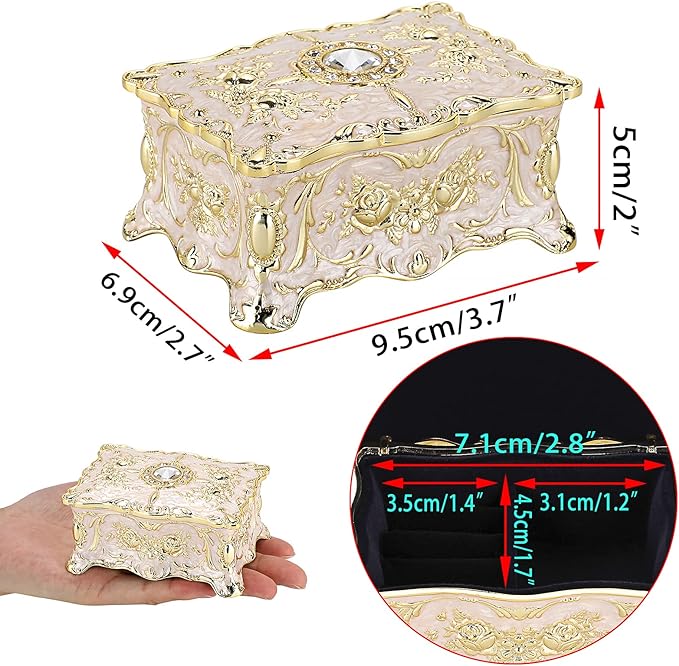 Hipiwe Vintage Jewelry Box, Small Enameled Trinket Box Organizer Rectangular Treasure Chest Box Jewelry Decorative box Keepsake Gift Box Case for Women,3.7x 2.7x 2 inch - Image 7