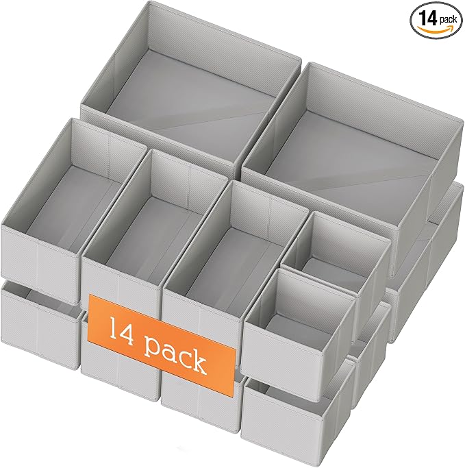 Criusia Drawer Organizer Clothes, 14 Pack Dresser Organizer for Baby Clothes, Underwear, Sock- Foldable Closet Organization and Storage Dividers Bins for Nursery, Bedroom and Dorm (Grey) by Criusia