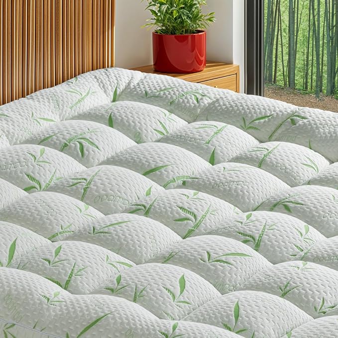 Mattress Pad Queen Size - 3D+7D Down Alternative Fill, Viscose Made from Bamboo Cover, Extra Firm for Back Pain, 6"-18" Deep Pocket (60"x80")