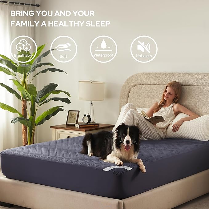 BEDLORE 2 Pack Waterproof Mattress Protector, Full Size Pad with Deep Pocket 6"-15" Depth, Soft Breathable Dirt Proof Single Bed Mattress Cover for Bedroom, Dorm Room (Navy Blue)