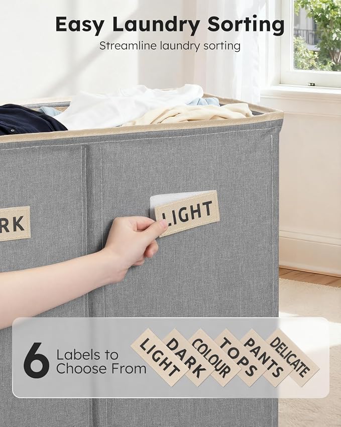 SOLEDI 200L 3-Section Laundry Hamper with Lid, Extra Large Dirty Clothes Basket with Sturdy Handles for Laundry Room & Bedroom - Durable Organizer for Sorting Laundry - Image 3