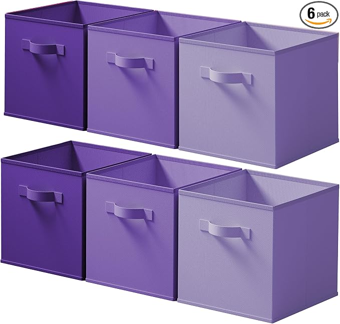 Cupic Cupid 13 Inch Storage Cube, Fabric Cube Storage Bin with Handles, Storage Cube Organizer for Clothes and Toys, Collapsible Cube Bins for Closet, Shelves, Nursery, 6-Pack, Purple Gradient by CupicCupid