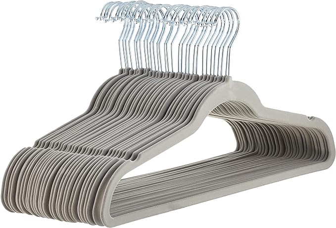 Amazon Basics Slim Velvet Non-Slip Space Saving Suit Clothes Hangers, Sturdy Metal, Gray/Silver, 30-Pack by AmazonBasics