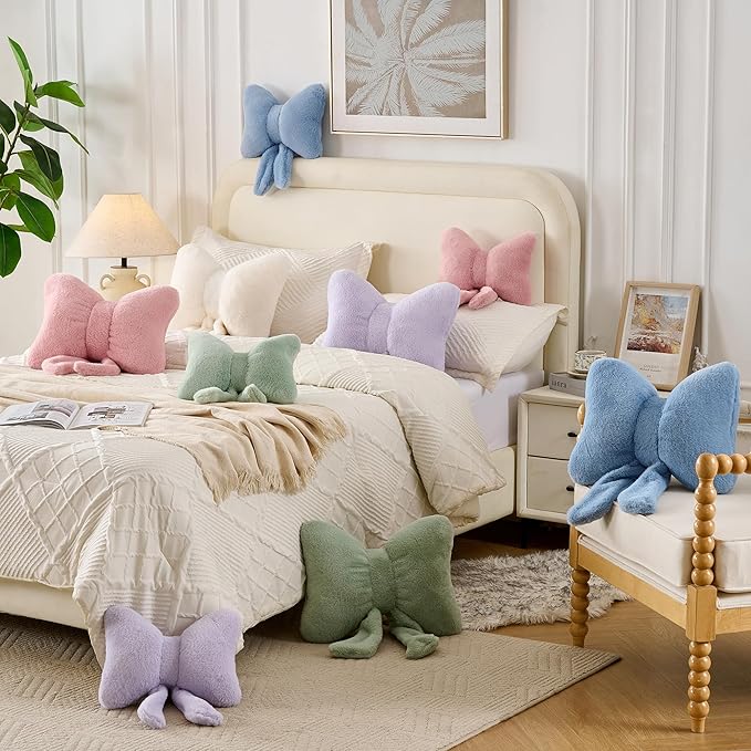 XIAIJIA Bowknot Throw Pillows Bow Decorative Pillow Aesthetic Home Decor Knot Plush Pillows Soft Seat Cushions Cute Throw Pillow for Couch Bow Room Decor