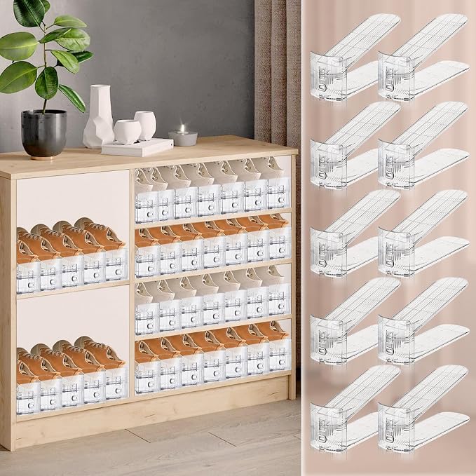 FENRUNXU Transparent Shoe Slots Organizer for Closet, 20 Pack Shoe Stacker Organizer for Closet Shoe Display Space Saver,Adjustable Shoe Rack Organizer Holder for High Heels,Sneakers(Transparent) - Image 4