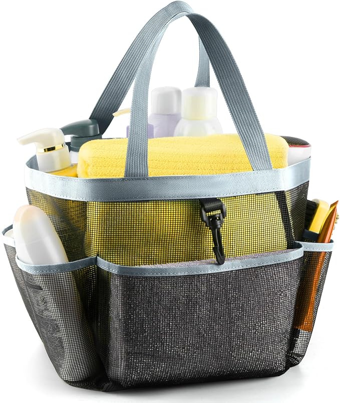 LOYEE Mesh Shower Caddy Portable for College Dorm Room Essentials with 8 Pockets,Shower Bag for Beach,Swimming,Gym,Travel,Bathroom(Grey) by LOYEE