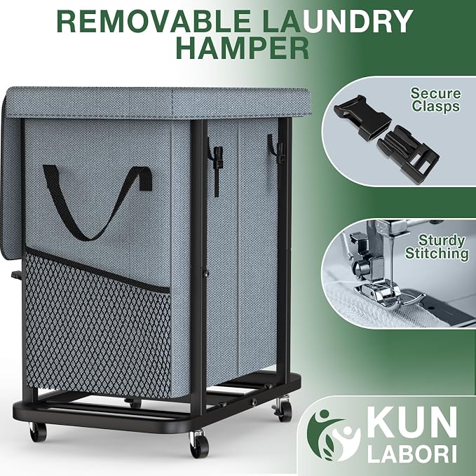 50 Gal(190L) High Grade Large Laundry Basket with Wheels, Rolling Laundry Hamper, Laundry Cart with Metal Frame and Removable Bag Design, Suitable for Laundry Room, Bedroom (Grey, 2 Section 190L) - Image 5