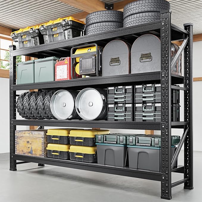 Letaya 8000LBS Storage Shelves Heavy Duty,75" W Garage Shelving Units, 4 Tier Adjustable Utility Rack Shelf,Large Metal Industrial Shelves,for Shop,Warehouse,Basement,Black (75" W x 24" D x 70" H) by LetayaMetalCabinets