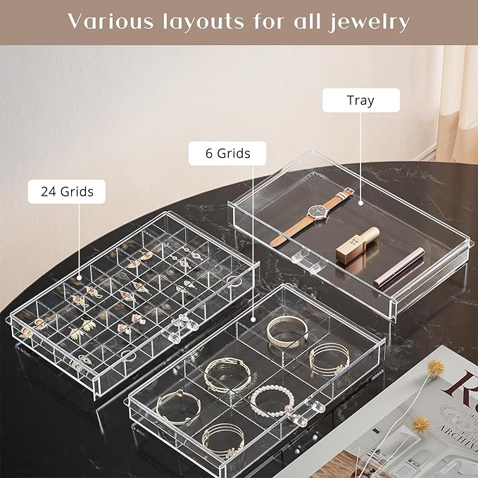 ProCase Acrylic Earrings Holder Organizer Box, Large Clear Earring Jewelry Storage Transparent Stackable Drawers Jewelry Display for Earring Ring Bracelet -Clear, 8 Layers - Image 3
