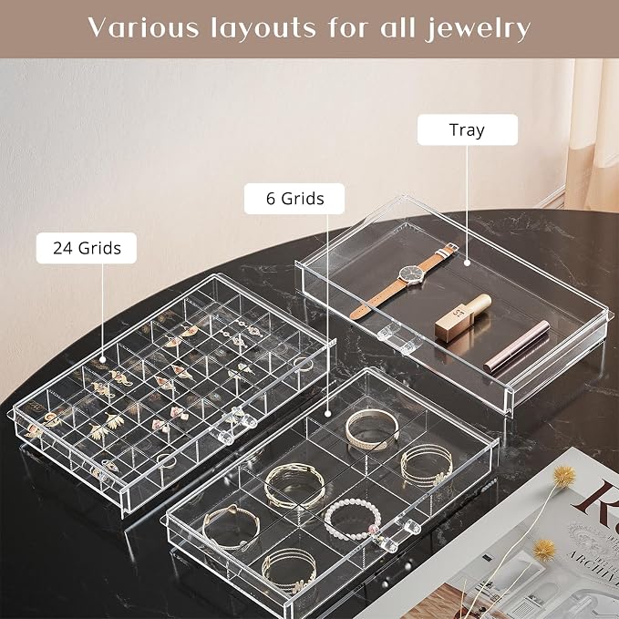 ProCase Acrylic Earrings Holder Organizer Box, Large Clear Earring Jewelry Storage Transparent Stackable Drawers Jewelry Display for Earring Ring Bracelet -Clear, 5 Layers - Image 3