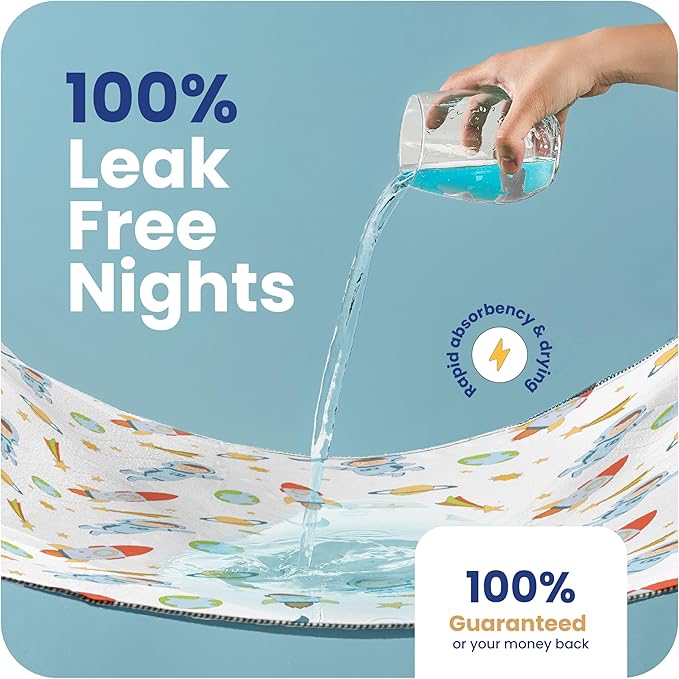 IMPROVIA® Pee Pads for Kids - Bed wetting Pads for Kids Potty Training Bed mats for Toddlers Waterproof Reuseable Washable Absorbent, Non Slip - Space Design - Twin Size 34”x36