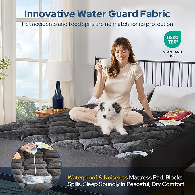 BEDLORE Waterproof Full Size Mattress Pad, Quilted Fitted Mattress Topper with Deep Pocket 6"-15", Breathable & Noiseless Mattress Protector Bed Cover Padded, Machine Washable