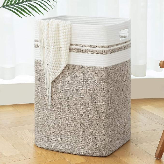 OIAHOMY 91L Laundry Hamper, XXXLarge Laundry Basket, Collapsible Cotton Rope Basket,Woven Storage Basket for Blankets,Clothes,Pillows-16x15x24-Yellow by MasterofSpaceOptimization