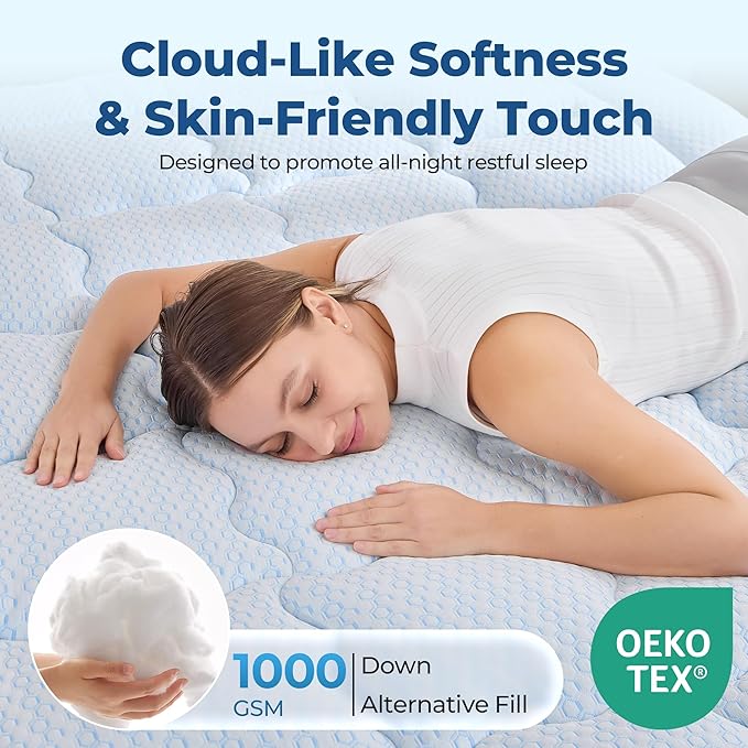 BDEUS 4 Inch Dual Layer Memory Foam Mattress Topper Full Size, 2 Inch Gel Memory Foam, 2 Inch Cooling Pillow Top Mattress Pad Cover for Back Pain & Hot Sleeper