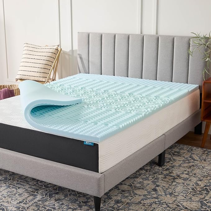 LUCID 2 Inch Gel Memory Foam Mattress Topper, King size – 5 Zones – Cooling Gel Infusion – CertiPur Certified Foam