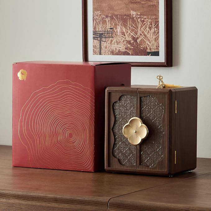 Lockable Walnut Jewelry Box with Key, 5-Layer Jewelry Organizer Storage Box for Necklaces, Rings, Earrings & Bracelets - Mothers Day Gifts for Mom - Image 9